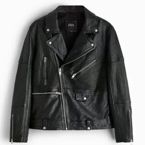 NWOT Zara Men's Genuine Leather Biker Aviator Racer Bomber Jacket size M